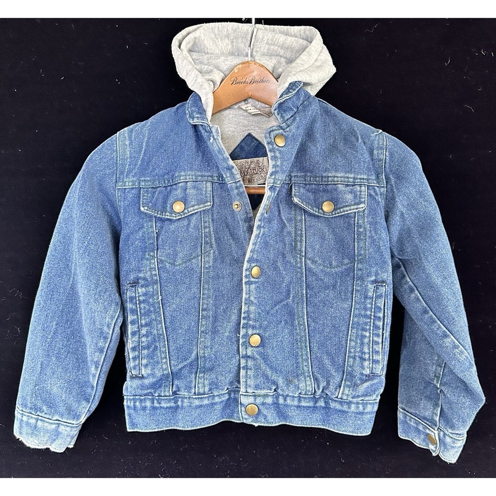 Kid's Saugatuck Denim Jean Jacket Sweatshirt Hooded Sz 10